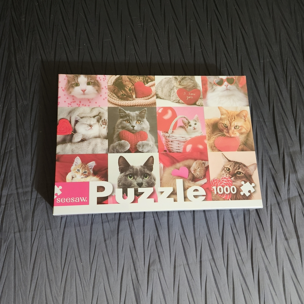 Seesaw Valentines Cat Puzzle - 1000 Pieces - Pink and Red